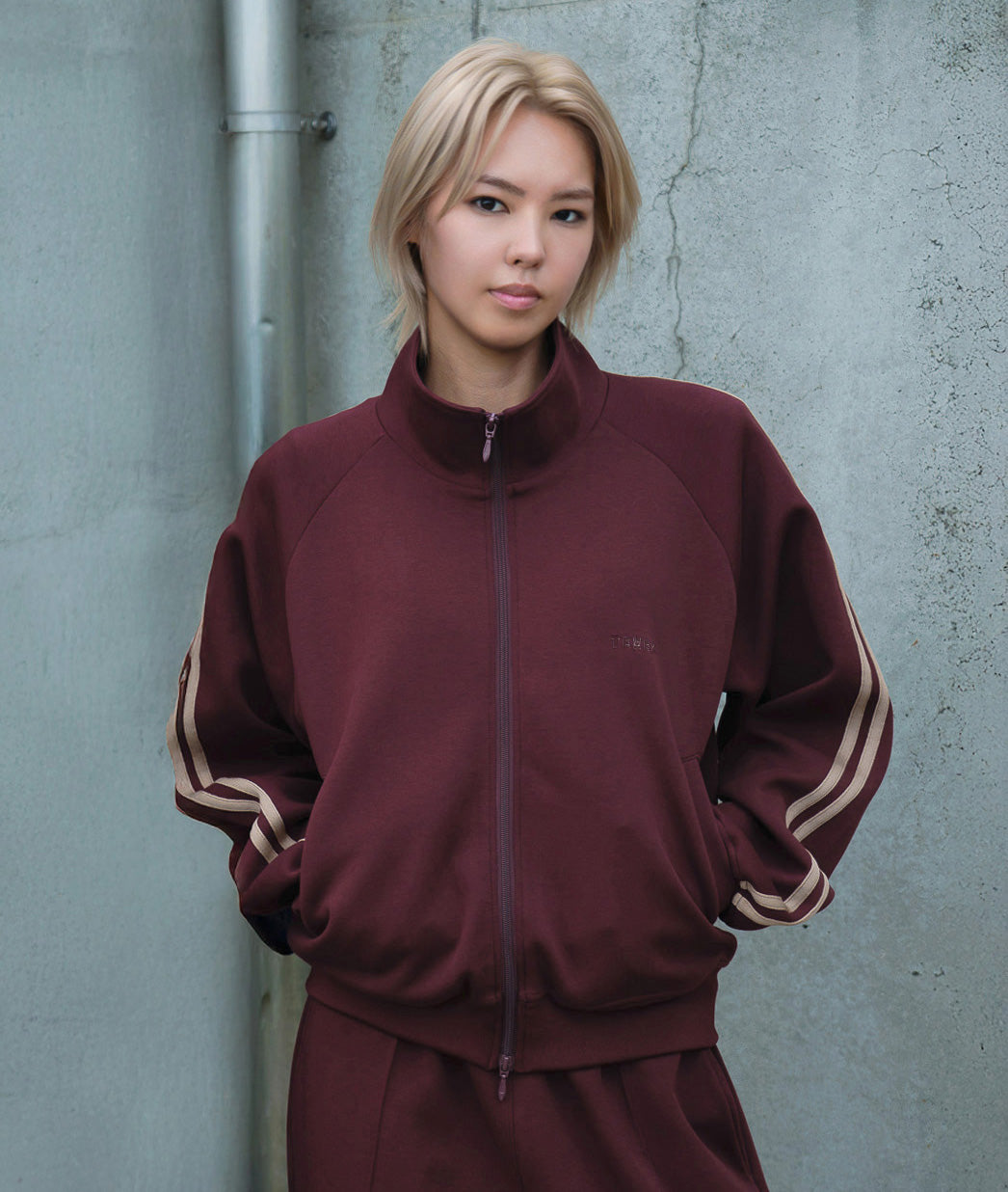 【セットアップ 】0141. & 0143. TENEZ Track Jacket & Pants Two Stripes SET UP (エンジ)