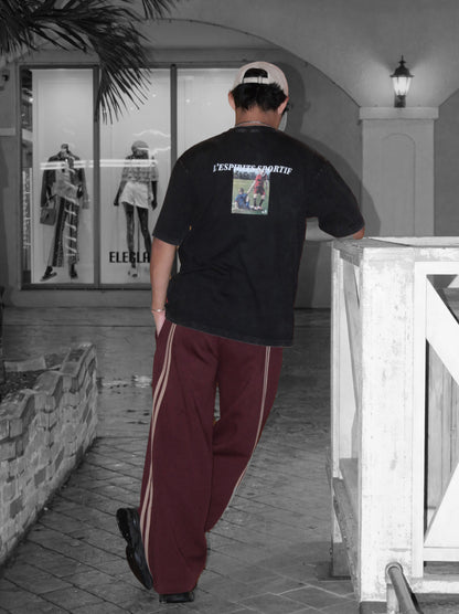 0143. TENEZ Track Pants Two Stripes (エンジ)